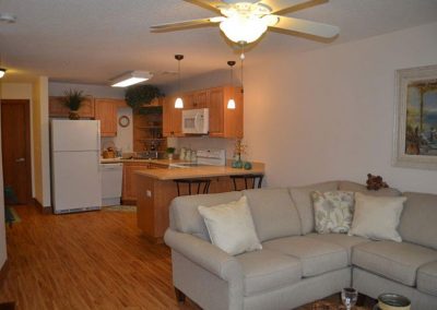 Buckeye Hall apartment kitchen and living area