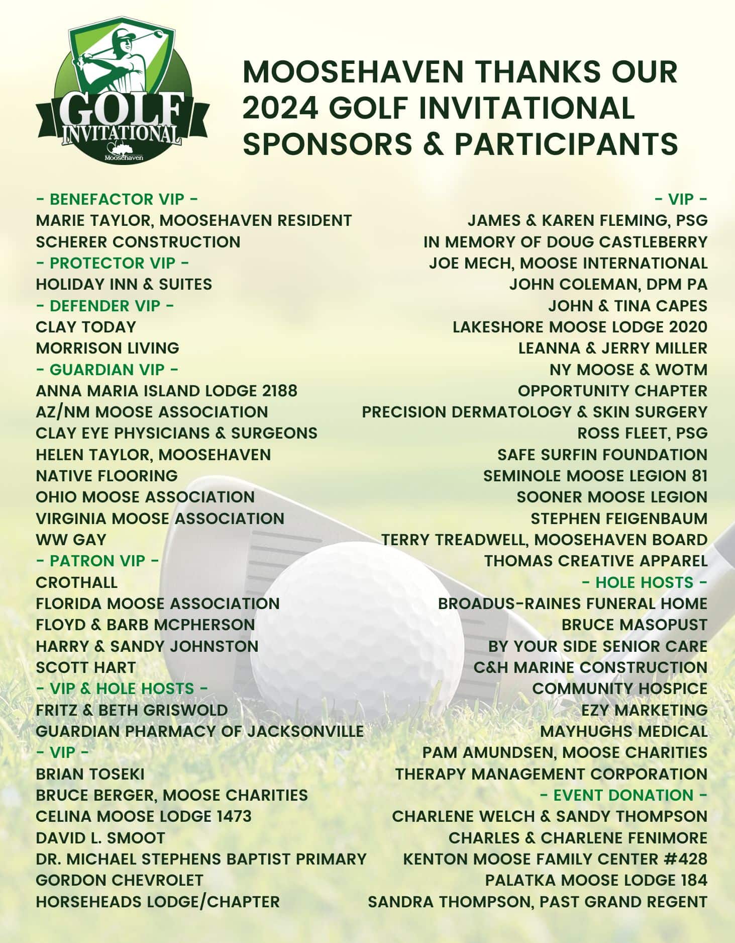 2024 Moosehaven Golf Invitational Sponsors